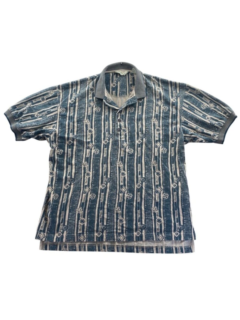 Reebok Golf Mens Polo Shirt Large Blue Geometric All-Over Print Performance Top